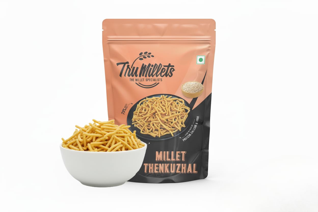 TruMillets Kodo Millet Thenkuzhal (Stick Murukku) 125g(Pack Of 2),High in Protin,Fibre,Iron,Calcium,No Palm Oil,No Maida, Authentic South Indian Snack,Crunchy & Tasty Thengol,Ready-to-Eat,Healthy & Wholesome Millet Snack-image-15