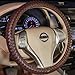 Carwales Elegant Men Steering Wheel Cover Leather for Car Hand-Made Wheel Wrap Hand Woven Universal 14.5-15 Inch Brown