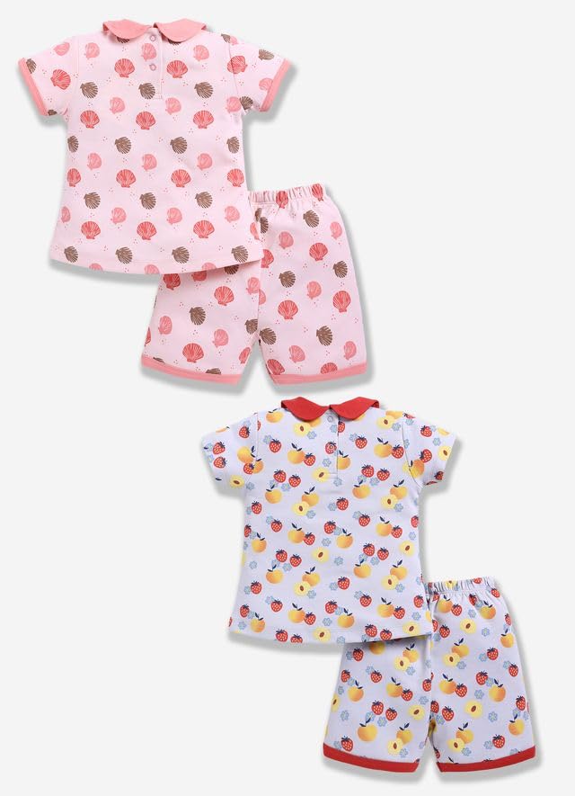Image of Baby Girls 100% Cotton Printed Half Sleeve T-shirt & Short Summer Clothing Sets (Pack Of 2)