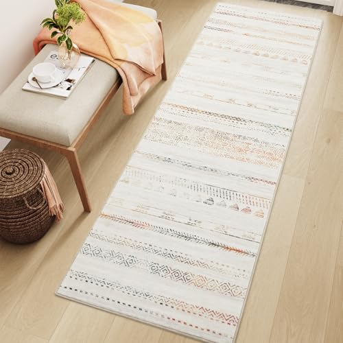 2x6 Runner Rug Machine Washable Non Slip Area Rug Distressed Neutral Moroccan Boho Rug Ultra Soft Floor Runners for Hallways for Entryway Laundry Room Kitchen, Multi-Color