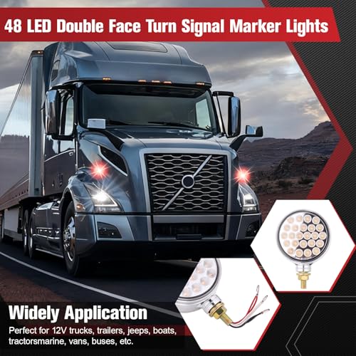 Image of 2PCS 48 LEDs Round Double Face Fender Turn Signal Lights (Red+Amber(Clear Lens))