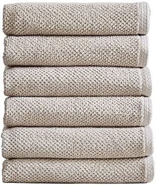 Great Bay Home 100% Cotton Hand Towel Set (16 x 28 inches) Highly Absorbent, Textured Popcorn Weave Hand Towels. Acacia Collection (Set of 6, Silver Cloud)