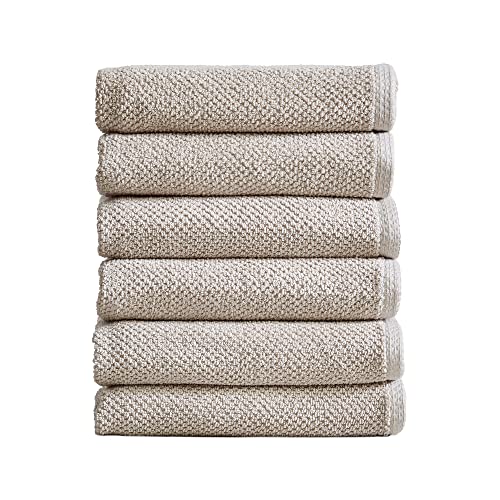 100% Cotton Hand Towel Set (16 x 28 inches) Highly Absorbent, Textured Popcorn Weave Hand Towels. Acacia Collection (Set of 6, Silver Cloud)