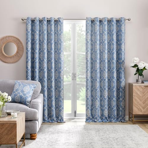 Dreams & Drapes Lot de 2 Rideaux à œillets Motif Floral Bleu pour Chambre à Coucher et Salon Bleu et Blanc 168 x 229 cm