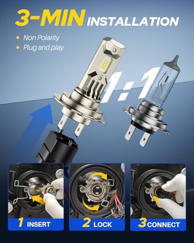 Image of AUTOONE Bright H7 Bulbs, 80,000LM 6500K White Super Bright, 1:1 Halogen Size, 6500K Cool White, No Adapter Required, Easy Install Non-Polarity