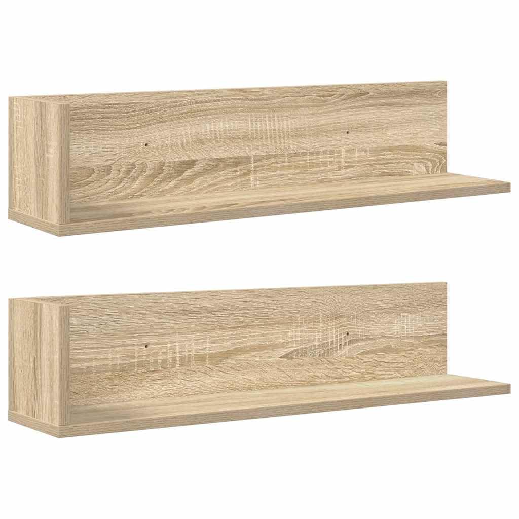 Regały ścienne, zestaw 2 sztuk, dąb Sonoma 75 x 16,5 x 16,5 cm, materiał drewnopochodny, kształt litery L, uniwersalne wiszące półki do salonu, sypialni, łazienki, nośność 20 kg