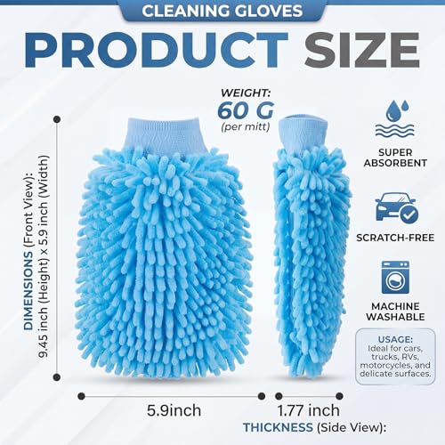 Image of Patelai 30 Pcs Car Wash Mitts Bulk Microfiber Scratch Free Detailing Chenille Car Washing Gloves Hand Double Sided Absorbent Cars Sponge for Washing Cleaning Trucks Boats, 9.45 x 5.9 Inch(Grey,Blue)