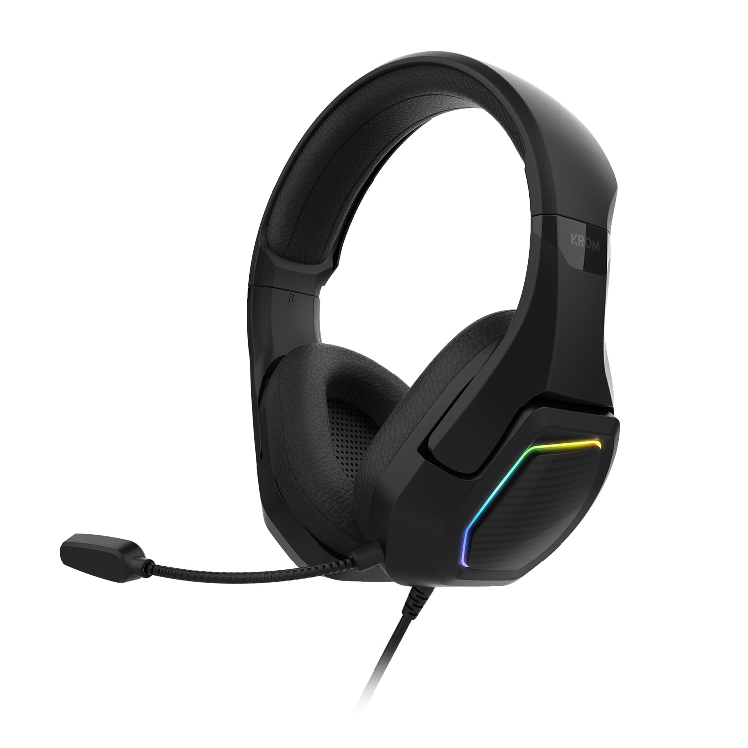 KROM KOPA 7.1 – Auriculares Gaming USB con Sonido Virtual 7.1, iluminación RGB Rainbow, Drivers de 50 mm, micrófono omnidireccional, Control de Volumen y Mute, Diadema Ligera y Ajustable – Negro