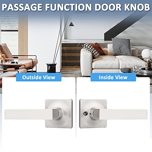 Mengico 3 Pack Door Lever With Lock,Satin Nickel Modern Door Handle,Bedroom Door Handles Passage Door Lock(For Hallway Closet),Universal Handing, Heavy Duty Door Handles #TOP2