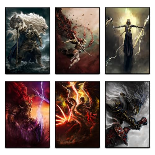 Elden Ring Posters (Juego de 6), Malenia, Radagon y Godfrey, Radahn y Maliketh, Lichdragon Fortissax Lienzo Póster, Game Dormitorio Decoración Regalo, Sin Marco Estilo 08 x 12 pulgadas (20 x 30 cm)