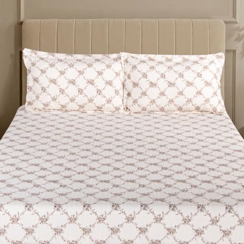 Image of Home Elegance from House of Mytrident | Linen Feel Bed Sheet for Double Bed King Size with Two Pillow Covers | Ultrasoft | Floral 274cm x 250cm | myTrident - Elm Brown