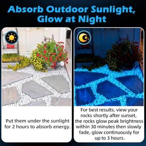 Image of NAMTSO White Glow in the Dark Rocks Outdoor Garden Decor, 200 pcs, 0.95 lbs | Large 0.6 inch-1.1 inch /pc, Resin Glowing Pebbles, Luminous Stones for Landscaping, Patio, Backyard, Lawn, Aquarium & Fish Tank Decor