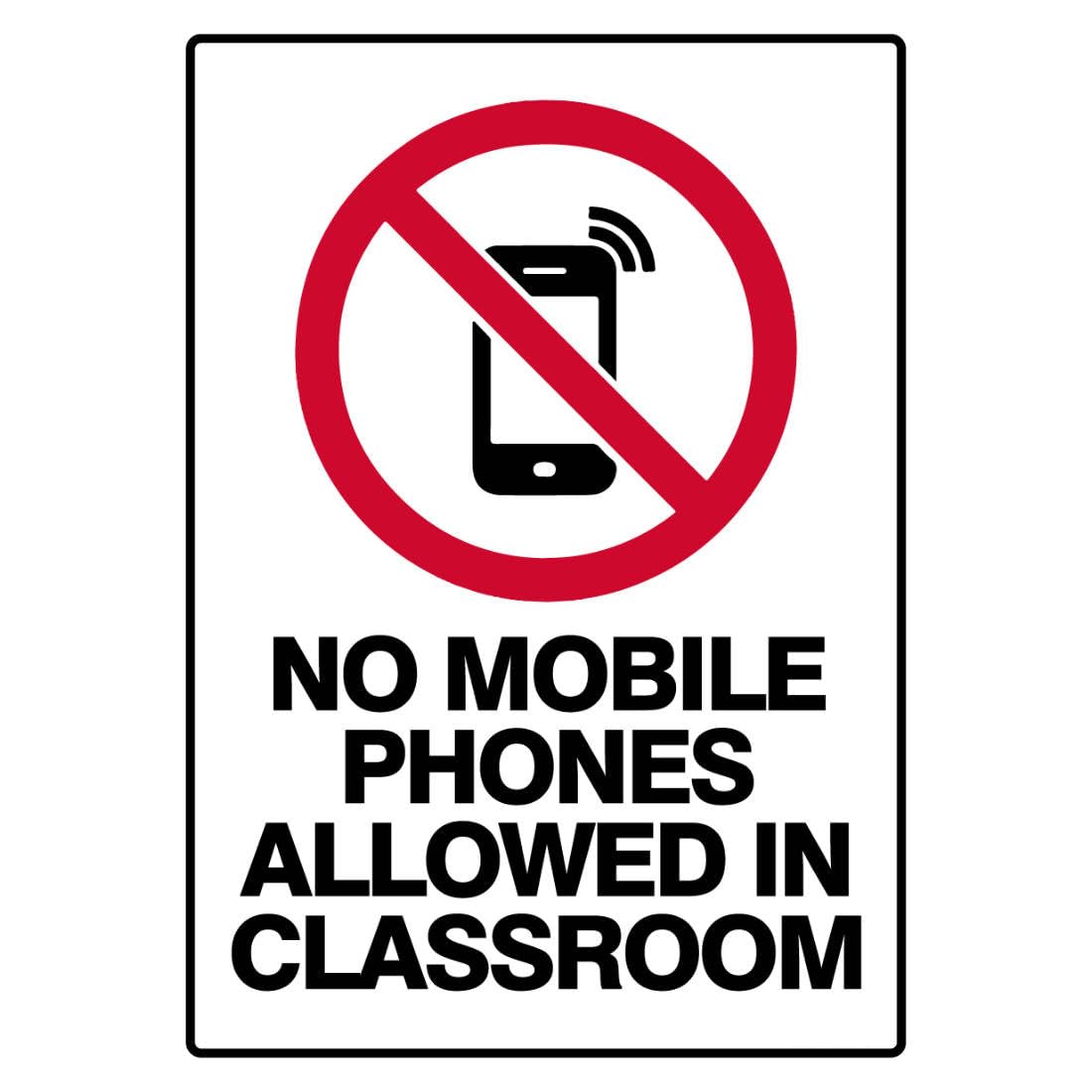 No Mobile Phones Allowed In Classroom Sign, Metal Tin Sign 12x8inch