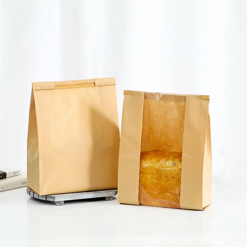 50 Sacchetti Di Carta Per Pane Con Finestra Trasparente E Adesivi - 35,5x21,9x8,9 Cm - Per Pane In Cassetta E Biscotti