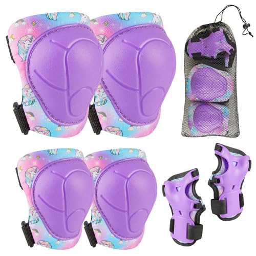 MHJY Protecciones Patines Niña 7 Piezas Rodilleras y Coderas Niño Unicornio con Hebilla Ajustable en Patinaje Línea,...