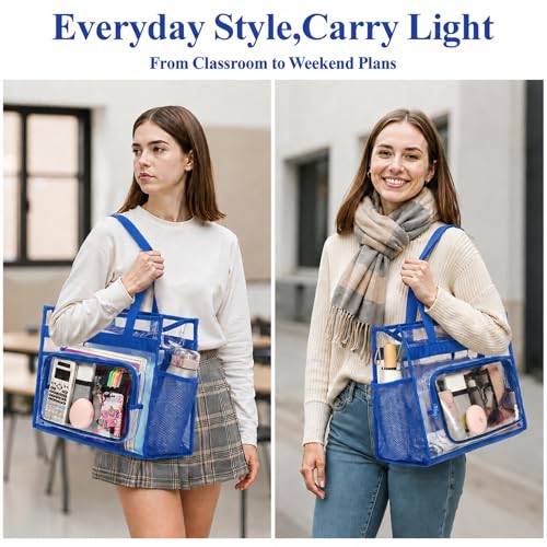 Image of PACKISM Clear Tote Bag for School - Large Heavy Duty Clear Tote for Girls | See Through PVC, Wide Zipper Opening, Front Pocket Keeps Essentials Visible for Students, Class, Work, Daily Carry, Age 12+