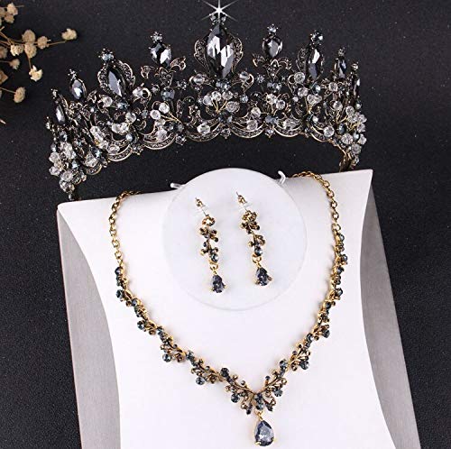 Diamentowa tiara barokowa Vintage czarne kryształowe tiary korony naszyjnik zestaw kolczyków sztuczna perła komplety biżuterii ślubnej dla kobiet akcesoria ślubne