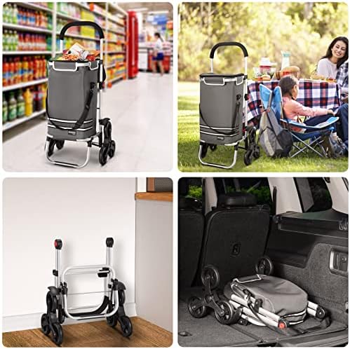 Monzana 2in1 Shopping Trolley 30kg 66lbs Foldable Detachable Bag 6 Wheels Stair Climber Shopping Card Grey