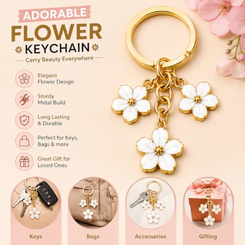 Image of JB'S LAND Floral Charm Keychain Vintage Flower Metal Key Ring for Women | Bag Charm Pendant, Backpack & Car Key Holder, Aesthetic Design, Friendship Gift, For Women & Girls