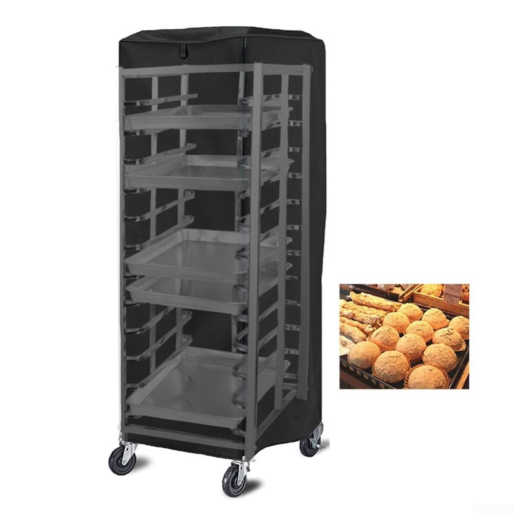 Pan Bun Rack Cover, 420D Oxford Cloth Waterproof Dustproof With Zipper Pan Rack Protective Cover, Bread Baking Rack Cover 59 * 72 * 163cm, Black