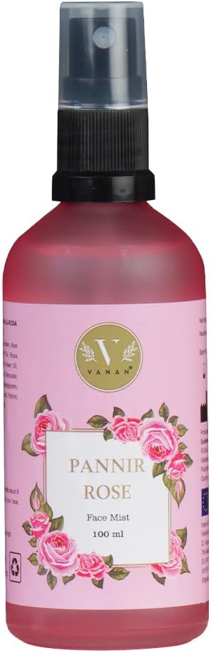 Vanan Pannir Rose Face Mist – Hydraterende spray met hyaluronzuur, roos en aloë – directe vochtboost voor een dauwfrisse, stralende huid