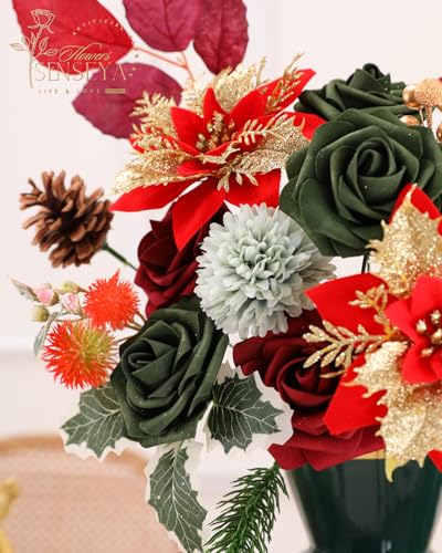 Senseya-Artificial-Christmas-Flowers-Poinsettia-Combo-Set-Mix-Silk-Flowers-Fake-Roses-with-Stems-for-DIY-Tree-Ornaments-Xmas-Wreath-Floral-Arrangements-Centerpieces-Home-Christmas-Decorations Senseya Artificial Christmas Flowers Poinsettia Combo Set Mix Silk Flowers Fake Roses with Stems for DIY Tree Ornaments Xmas Wreath Floral Arrangements Centerpieces Home Christmas Decorations