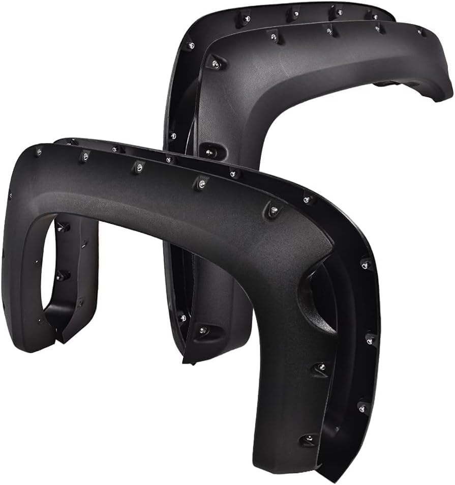 G-PLUS 4Pcs Fender Flares Trim Compatible with 2007-2013 Chevy Silverado 1500(ONLY Fit 5.8' Short Bed,NOT Fit 07 Classic Models,Not Fit GMC Sierra),Textured Riveted Style Wheel Cover