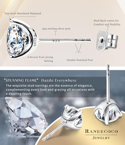 "STUNNING FLAME" Solid 14K Gold Post & Sterling Silver Round Cut Cubic-Zirconia Stud CZ Earrings | Hypoallergenic Jewelry3