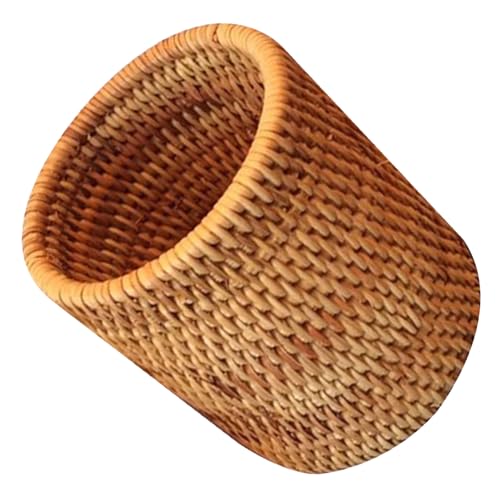 HOMOBABE 手編みラタン製茶道六君子収納筒 茶器用形バスケット ペンホルダー兼用 自然素材の丈夫な編み込み 室内インテリアに映える多機能