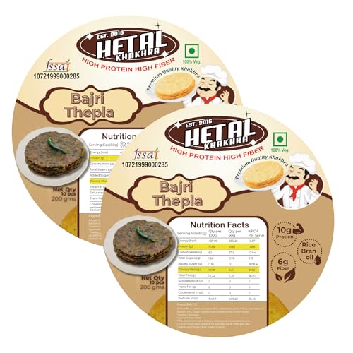 Bajri Thepla Khakhra | JAIN | Crispy | Ready To Eat | High Protein High Fiber| No Palm Oil | 200g Vacuum Pack Of 2
