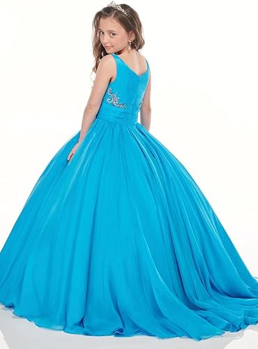 Miniatura 2 de M_RAC PA004 - Vestido de fiesta de cumpleaños de princesa de gasa con cuello en V para niñas, vestidos formales de baile con capa fluida