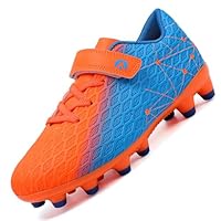 LECYGNB Boys Football Boots Kids Girls Athletics Training Astro Turf Soccer Shoes Teenager Profession Competition Indoor Outdoor Sneakers Unisex Blue Orange UK 6