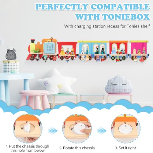 Image of for TonieBox 1 /2 Tonies Figures Organizer Storage Wall Shelf | Colorful Little Five-Train Magnetic Floating Shelves Display Collection for 30~40 Tonie Box Characters