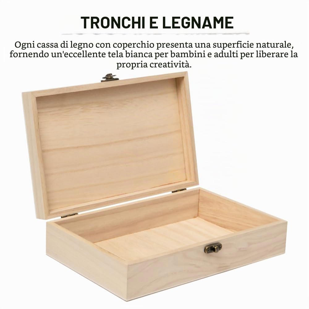 4 Pezzi Scatola di Legno con Coperchio 25x15x6cm Scatola Portaoggetti Legno Grezzo Non Finita Cassetta in Legno Rettangolare con Cerniera e Chiusura a Scatto per DIY Decora