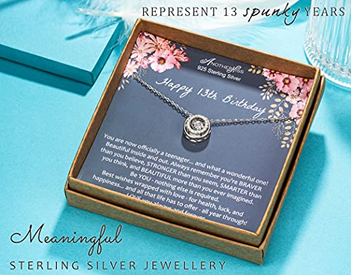 AnotherKiss Happy 13th Birthday Gifts for Girls, Sterling Silver Necklace Presents for 13 Year Old Girls, New Teen, Friendship CZ Jewellery, Bat Mitzvah Gift Ideas for Her
