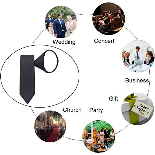 Ausky Pre-Tied Adjustable Zipper Skinny Necktie,2.35'' Clip On Slim Solid Black Ties For Men Or Boys (6Cm) #TOP4