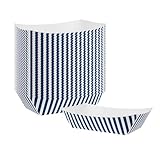 Restaurantware Bio Tek 2 Pound Food Boats 200 Disposable Paper Food Trays - Heavy-Duty Greaseproof Blue And White Paper Boats For Snacks Appetizers Or Treats Use At Parties Or Carnivals
