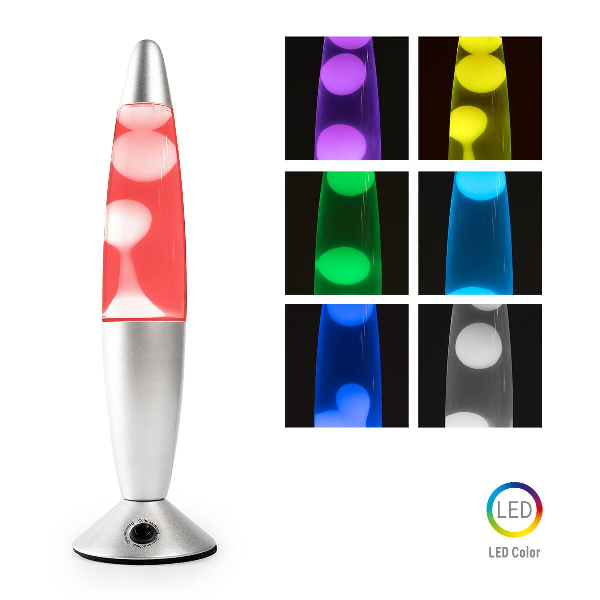 InnovaGoods® Lampara de Lava 25 W, Lámpara de Lava Relajante, Lamparas de mesita de noche, Funciona con una bombilla 7 colores, 3 LED RGB (1,5 W), ideal para habitación, Salón, Sala de estar.