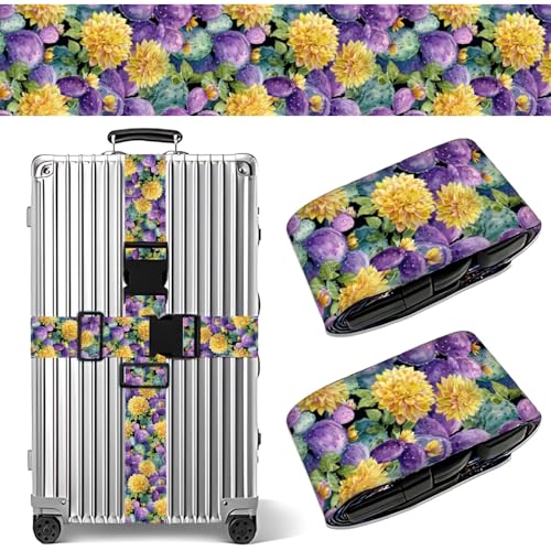 Image of 2 Pack Luggage Straps for Suitcases, Adjustable Travel Belt with Buckle, 2 inch Wide Heavy Duty Suitcase Straps for Summer Vacation, Purple Cactus Floral Pattern, Travel Essentials, Multi-Color