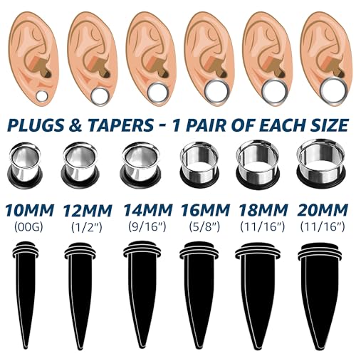 BodyJ4You 24PC Ear Stretching Kit - 00G-20mm Big Gauges - Surgical Steel Single Flare Tunnels Plugs Solid Acrylic Tapers - Stretchers Weights Expanders Eyelets2
