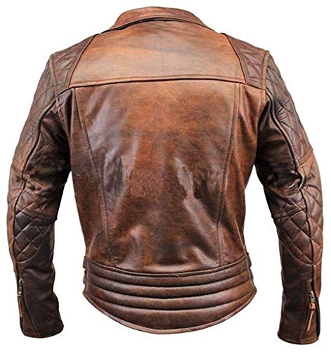 Leather Hub Men's Lambskin Vintage Distressed Brown Leather Biker Jacket L2