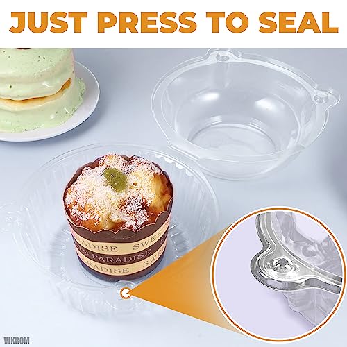Image of VIKROM 50 Pcs Individual Cupcake Boxes, Clear Holders with Transparent Lids