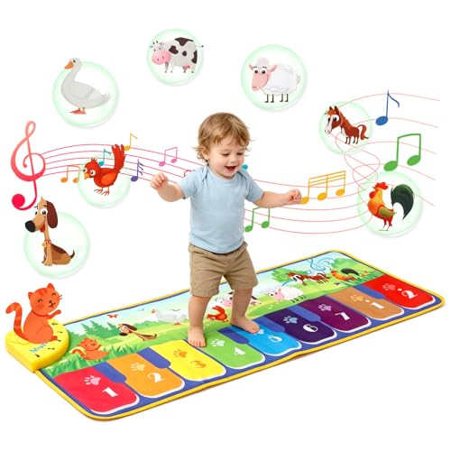 Kids Non-slip Piano Mat Musical Keyboard Playmat Music Dance Mat Multifunction Electronic Music Animal Touch Play Blanket Toys Gifts for Baby Toddlers Boys 1-4 Years Old (110 * 36cm)