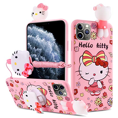 HikerClub Galaxy A71 Case Hello Kitty 3D Cartoon Case with Pop Out Phone Stand Grip Holder and Detachable Long Lanyard Neck Strap Band Soft Lovely Case for Children Kids Girls (Hello Kitty, A71)
