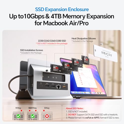 Image of MacBook Docking Station Dual Monitor, Vertical Mac Laptop Docking Station Dock Stand with 2 HDMI 4K@60Hz, USB A /C 10Gbps, PD, Ethernet, USB 2.0, SD /TF, Compatible with MacBook Pro Air M3 M4 M5