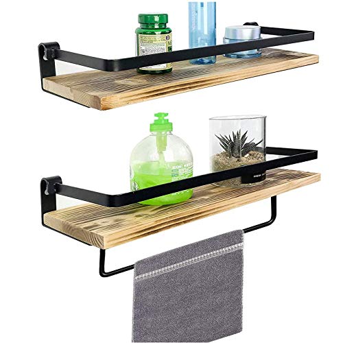 Floating Shelves Wall Mounted Storage Shelves for Kitchen, Bathroom, with Rails Wall Shelves Wall Mounted Bathroom Shelf, Rustic Wood Wall Storage Shelves , Living Room and Bedroom, - Set of 2