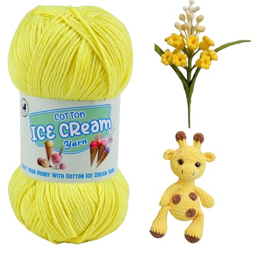 Image of NESTNHAVEN Cotton Ice Cream Yarn - (100g, 250m)- Luxury Yarn for Amigurumi, Embroidery, Toys, Garments, Flowers and Hobby Projects (Neon Yellow)