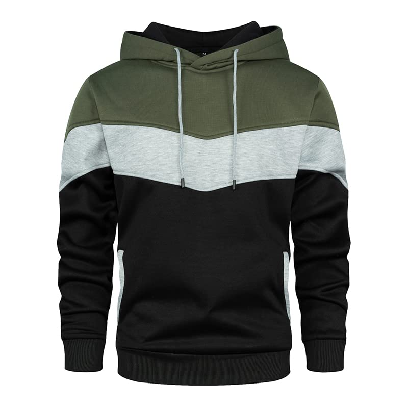 Men's Novelty Color Block Hoodie with Pocket Long Sleeve Pullover Fleece Casual Sweatshirt