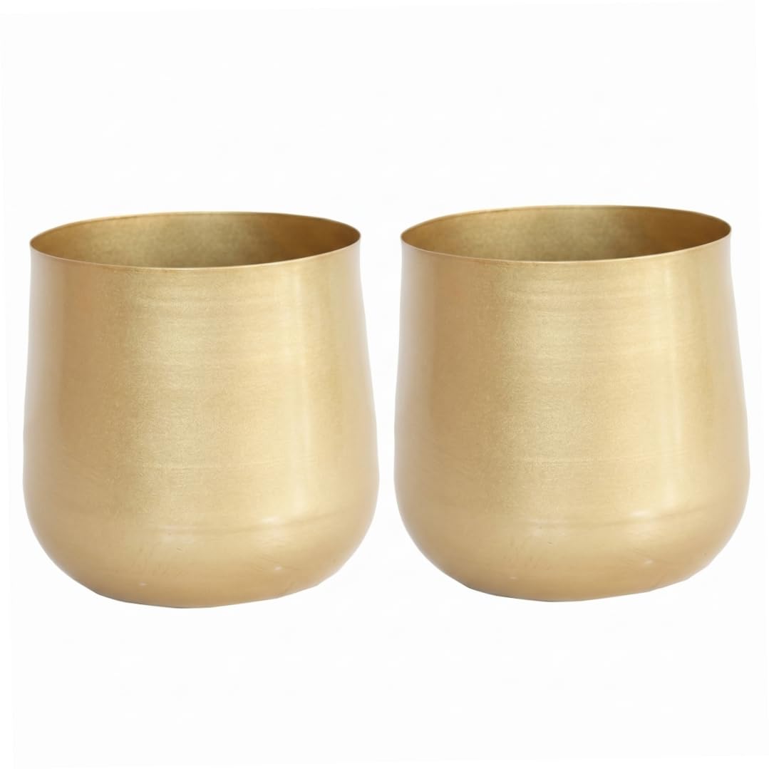 Neptuiby Gold Planter Wrought Iron Gold Plant Pot 2PCS Tall Cylindrical Vase for Centerpieces Stylish Flower Pot 6.69x5.91 inch