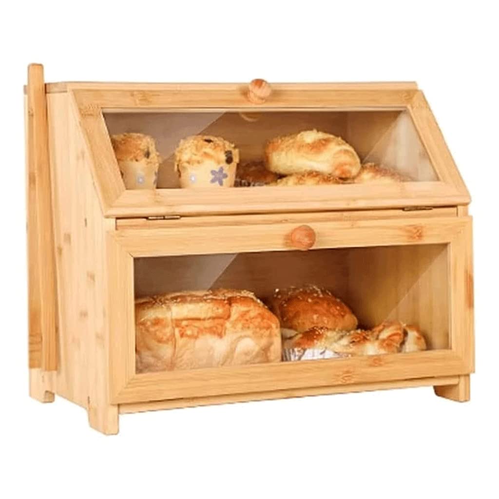 LIOONS Panera, panera Doble de Madera, Almacenamiento de Pan de Gran Capacidad con Ventana de Vidrio, Soporte para Pan